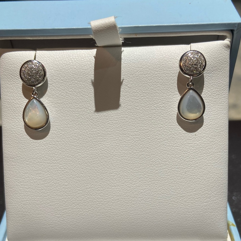 Silver SyntheticStones & Mother Of Pearl Earrings